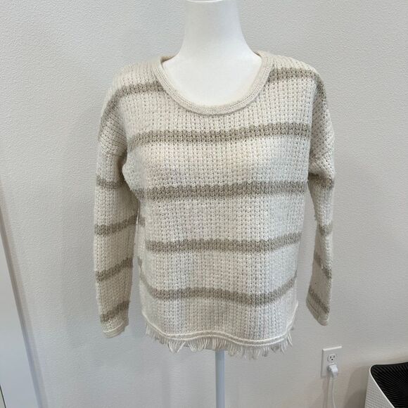 Madewell‎ Small Striped  Sweater Merino Wool Alpaca Fringe Casual Women's Top - Picture 1 of 7